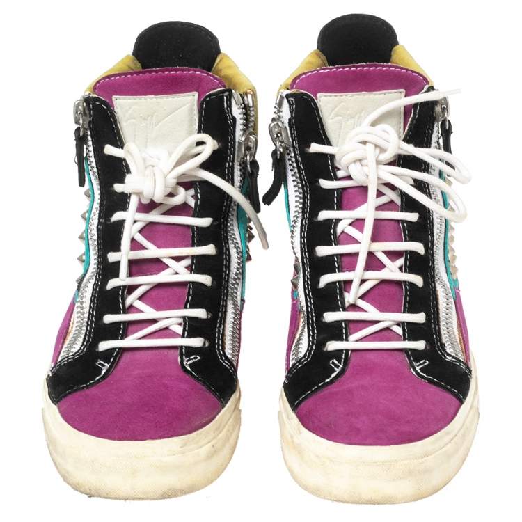 Pre Owned Giuseppe Zanotti Multicolor Suede Spike High-Top Sneakers Size 37