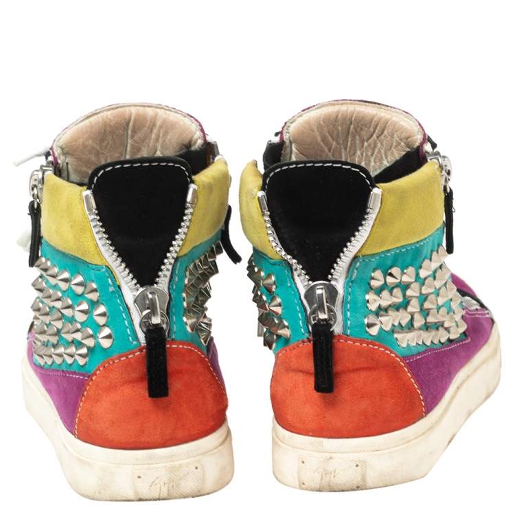 Pre Owned Giuseppe Zanotti Multicolor Suede Spike High-Top Sneakers Size 37