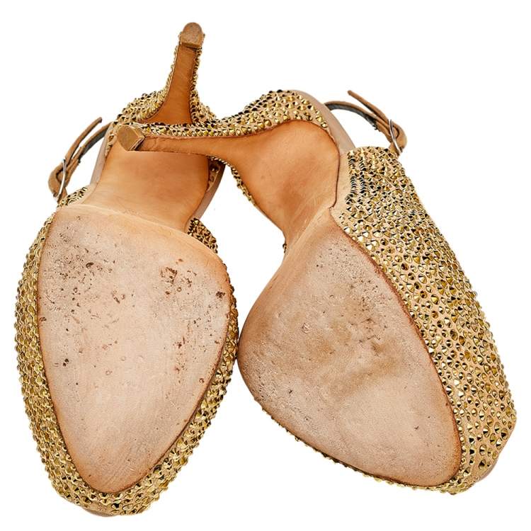 Pre Owned Giuseppe Zanotti Beige Suede Embellished Platform Slingback Sandals Size 38