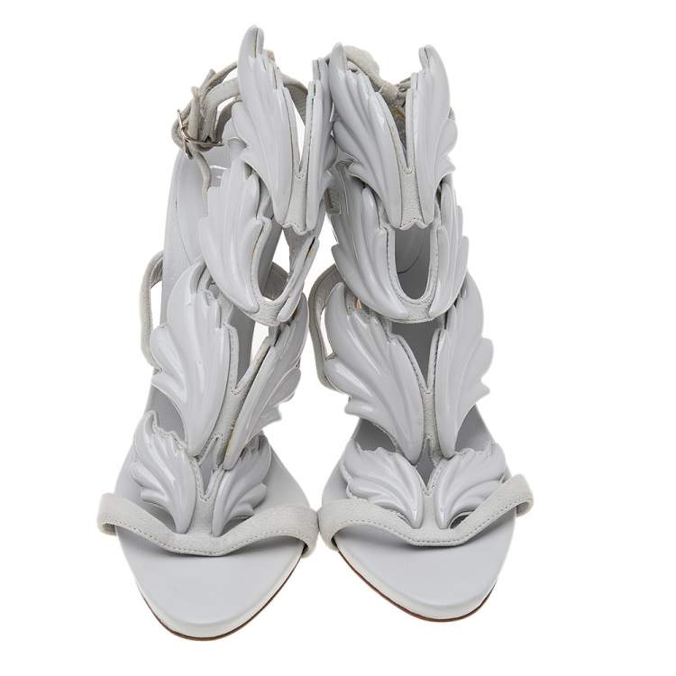 Pre Owned Giuseppe Zanotti Grey Suede and Metal Cruel Summer Sandals Size 38