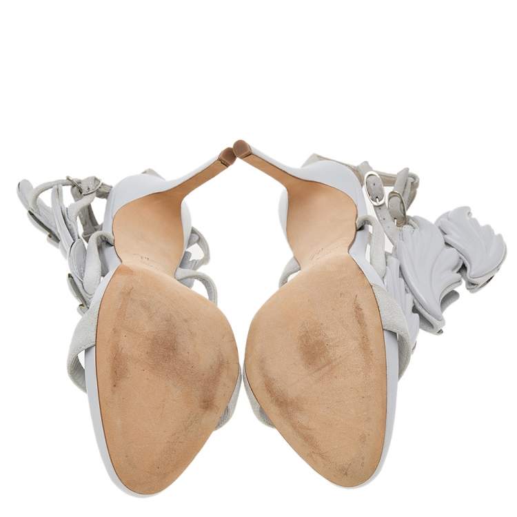 Pre Owned Giuseppe Zanotti Grey Suede and Metal Cruel Summer Sandals Size 38