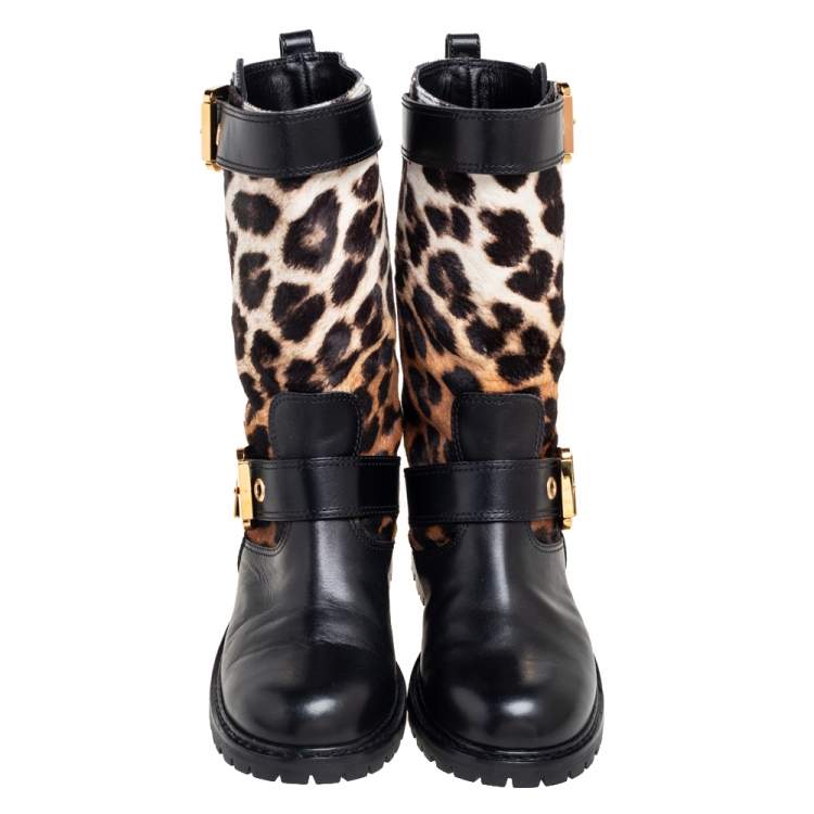 مملوكة مسبقًا Giuseppe Zanotti Black/Beige Calf Hair and Leather Mid Calf  Boots Size 39