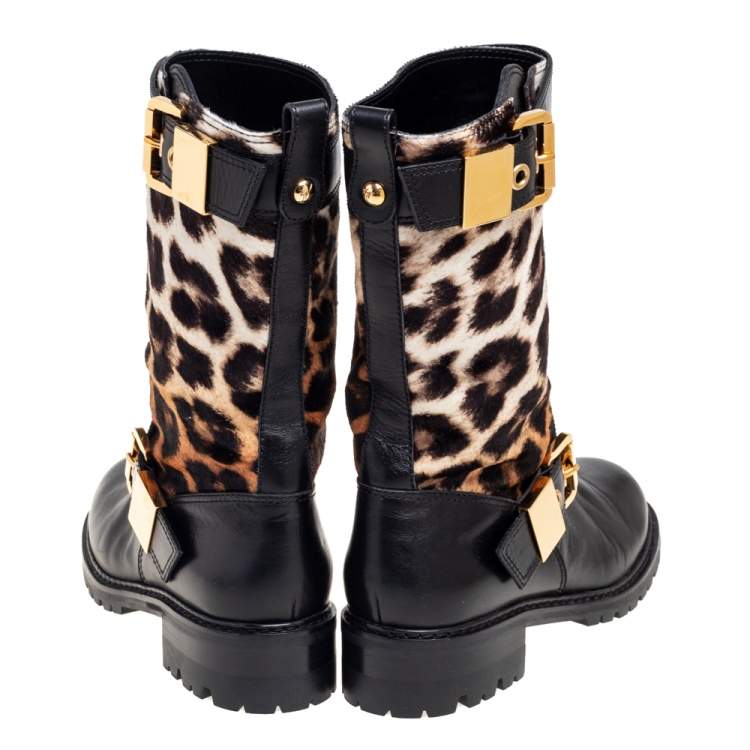 مملوكة مسبقًا Giuseppe Zanotti Black/Beige Calf Hair and Leather Mid Calf  Boots Size 39