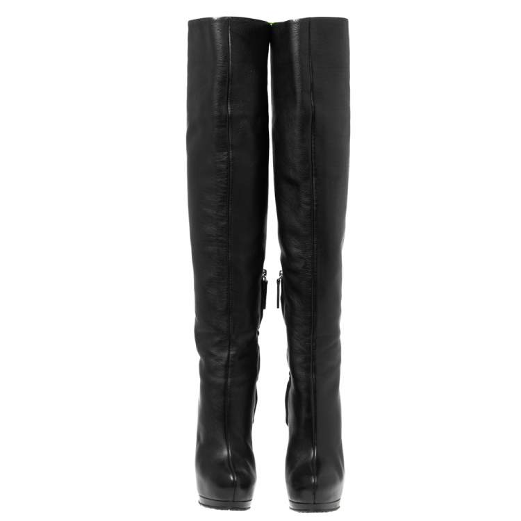 Pre Owned Giuseppe Zanotti Black Leather Over the Knee Platform Boots Size 36.5