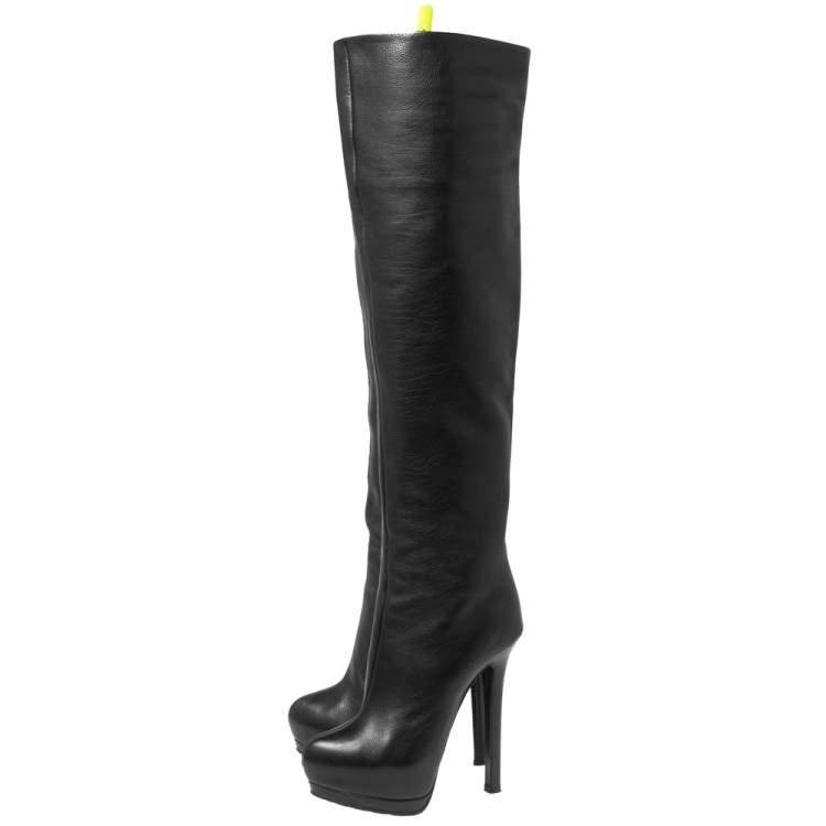 Pre Owned Giuseppe Zanotti Black Leather Over the Knee Platform Boots Size 36.5