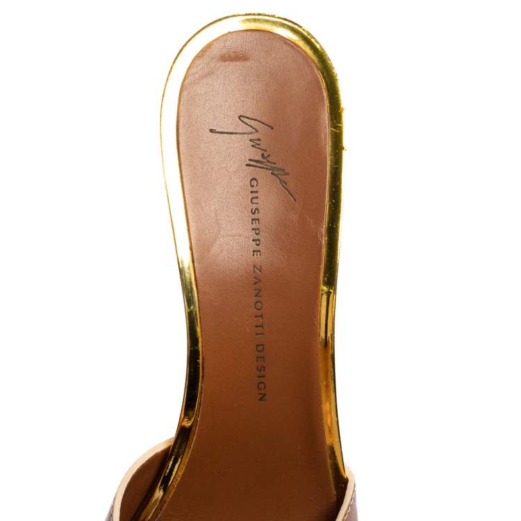 Pre Owned Giuseppe Zanotti Brown/Gold Leather Slide Clogs Size 41