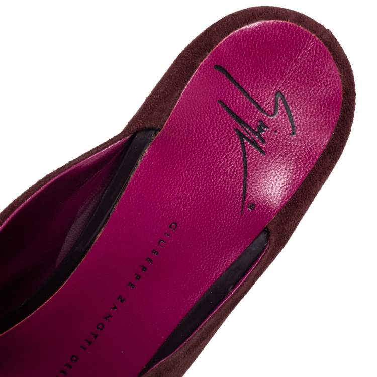 Pre Owned Giuseppe Zanotti Burgundy Suede Platform Slide Mule Sandals Size 40.5