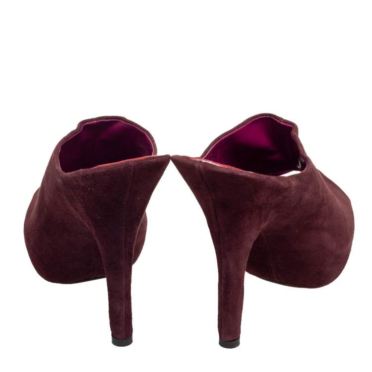 Pre Owned Giuseppe Zanotti Burgundy Suede Platform Slide Mule Sandals Size 40.5