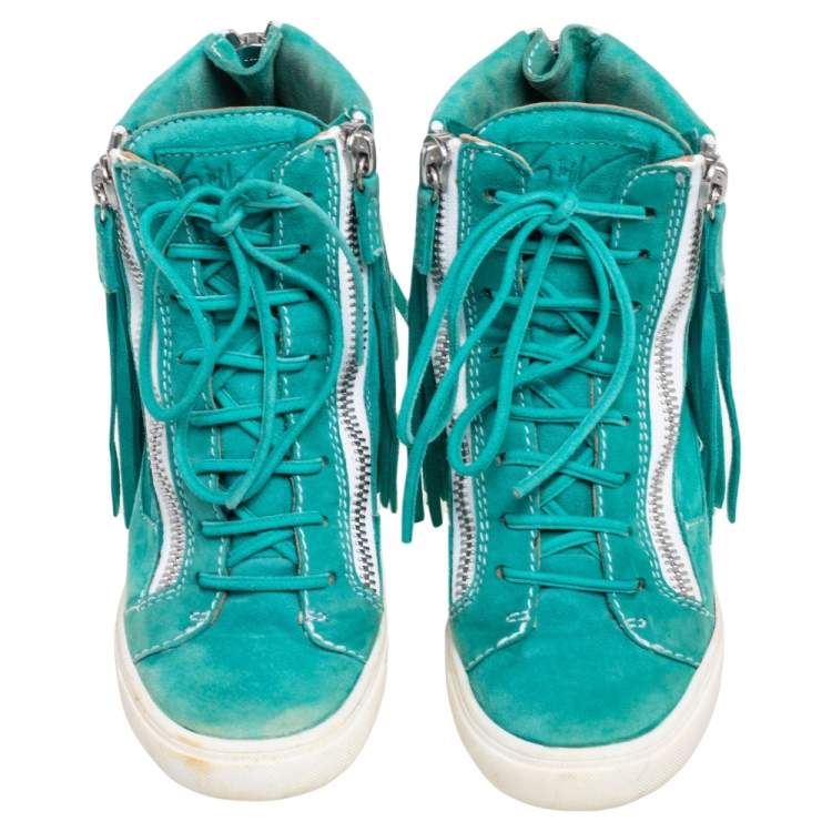 Pre Owned Giuseppe Zanotti Green Suede High Top Wedge Sneakers Size 37