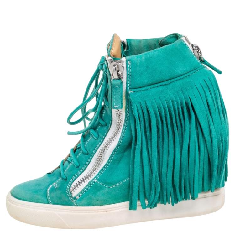 Pre Owned Giuseppe Zanotti Green Suede High Top Wedge Sneakers Size 37