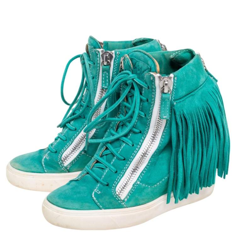 Pre Owned Giuseppe Zanotti Green Suede High Top Wedge Sneakers Size 37