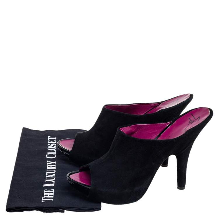 Pre Owned Giuseppe Zanotti Black Suede Open Toe Mule Sandals Size 40.5
