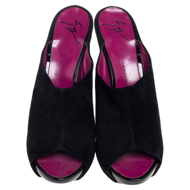 Pre Owned Giuseppe Zanotti Black Suede Open Toe Mule Sandals Size 40.5