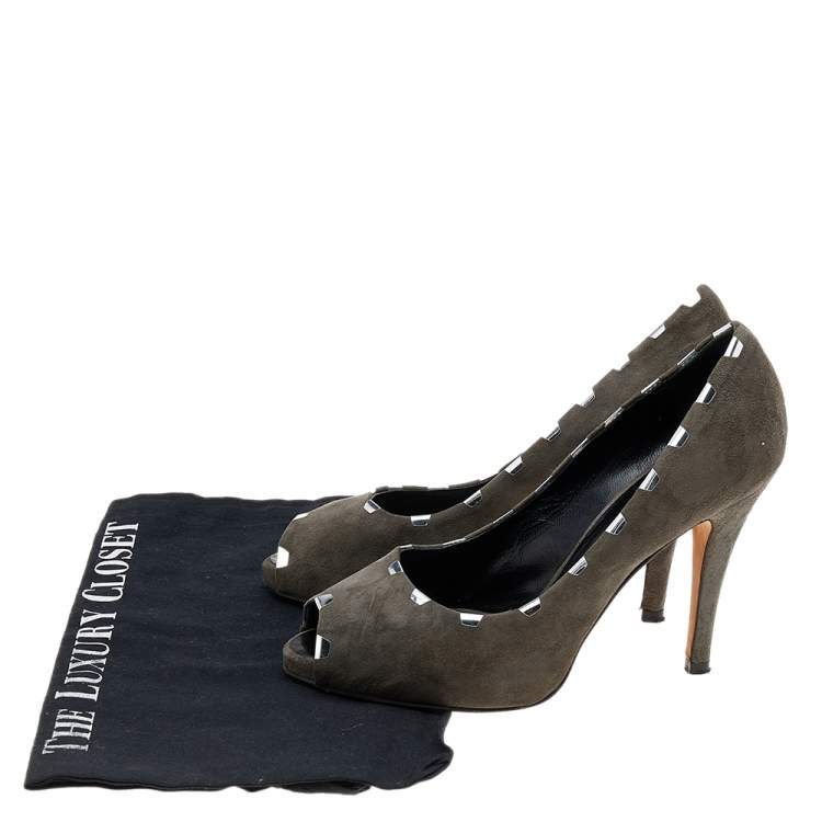 Pre Owned Giuseppe Zanotti Grey Suede Peep Toe Pumps Size 37.5