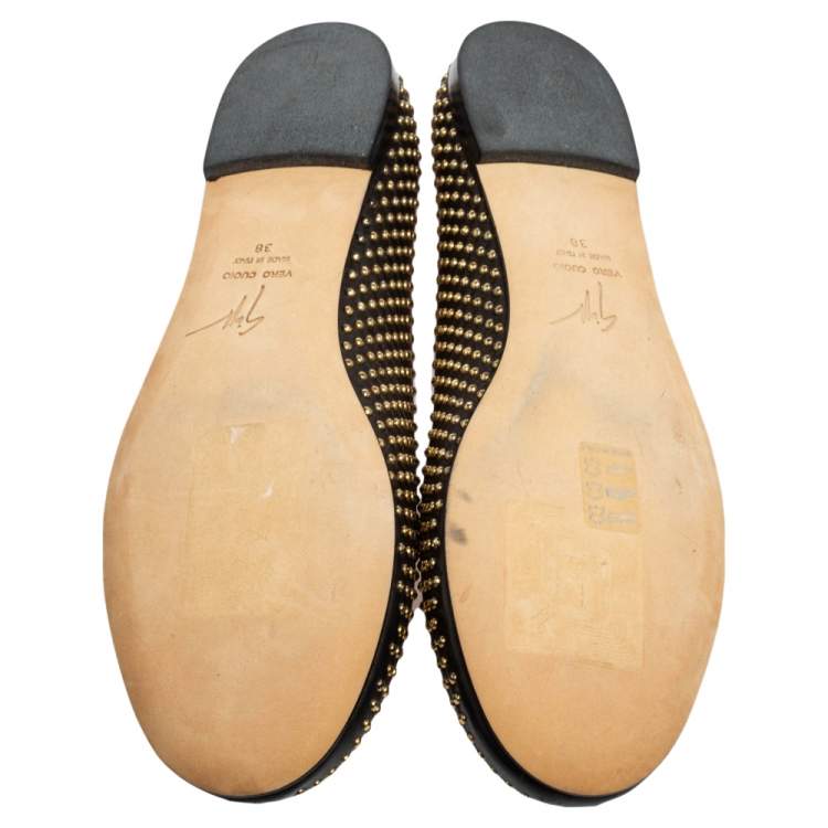 Pre Owned Giuseppe Zanotti Black Leather Studded Ballet Flats Size 38