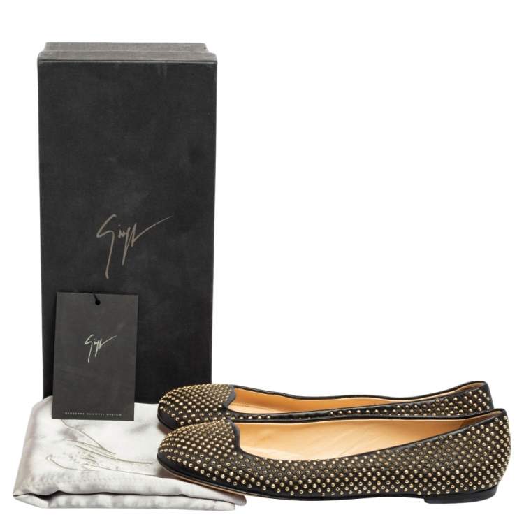 Pre Owned Giuseppe Zanotti Black Leather Studded Ballet Flats Size 38