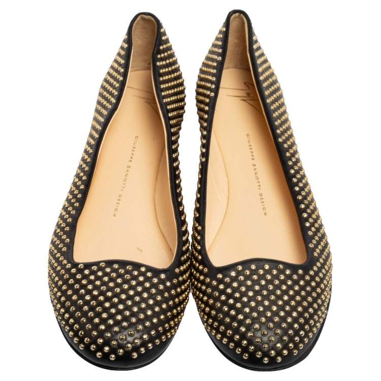 Pre Owned Giuseppe Zanotti Black Leather Studded Ballet Flats Size 38