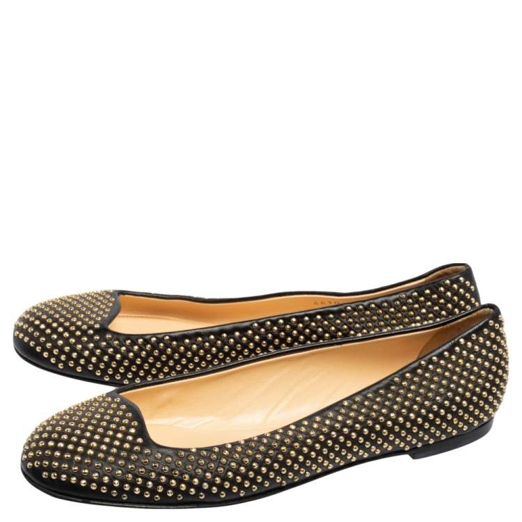 Pre Owned Giuseppe Zanotti Black Leather Studded Ballet Flats Size 38
