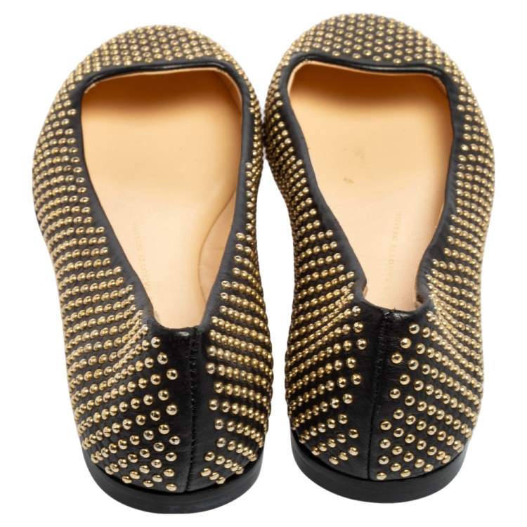Pre Owned Giuseppe Zanotti Black Leather Studded Ballet Flats Size 38