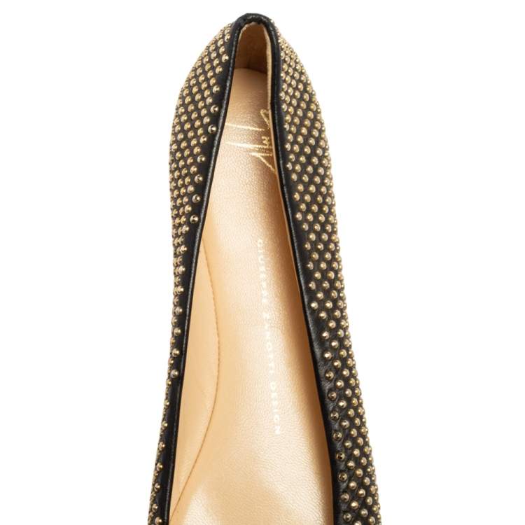 Pre Owned Giuseppe Zanotti Black Leather Studded Ballet Flats Size 38