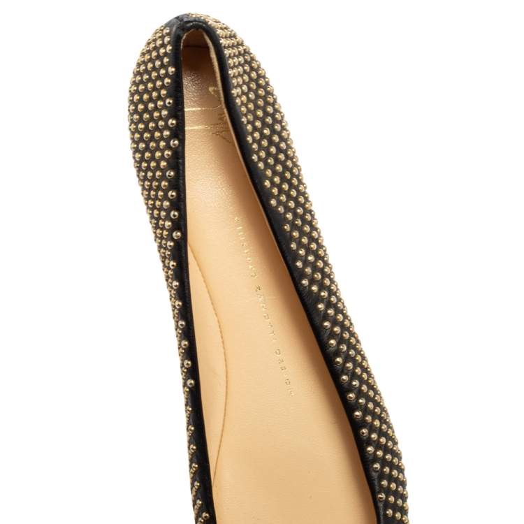 Pre Owned Giuseppe Zanotti Black Leather Studded Ballet Flats Size 38