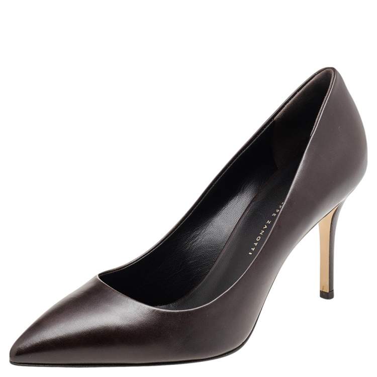 Pre Owned Giuseppe Zanotti Dark Brown Leather Pointed Toe Pumps Size 38.5
