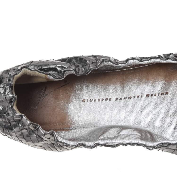 Pre Owned Giuseppe Zanotti Metallic Grey Python Leather Ballet Flats Size 39.5
