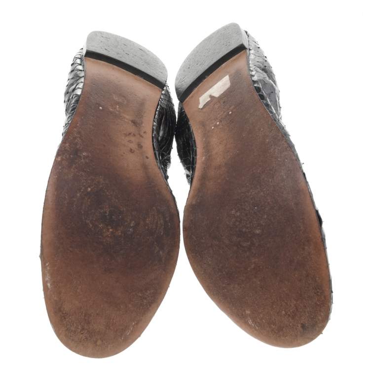 Pre Owned Giuseppe Zanotti Metallic Grey Python Leather Ballet Flats Size 39.5