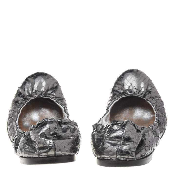 Pre Owned Giuseppe Zanotti Metallic Grey Python Leather Ballet Flats Size 39.5
