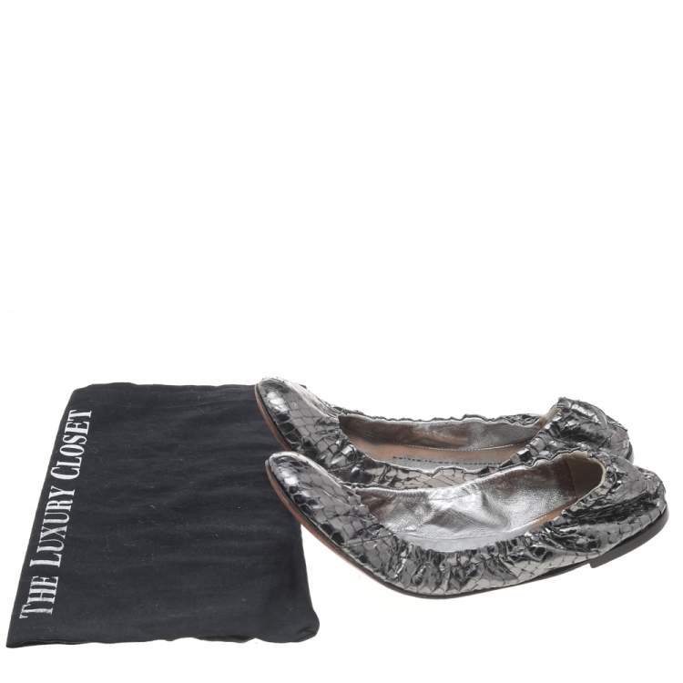 Pre Owned Giuseppe Zanotti Metallic Grey Python Leather Ballet Flats Size 39.5