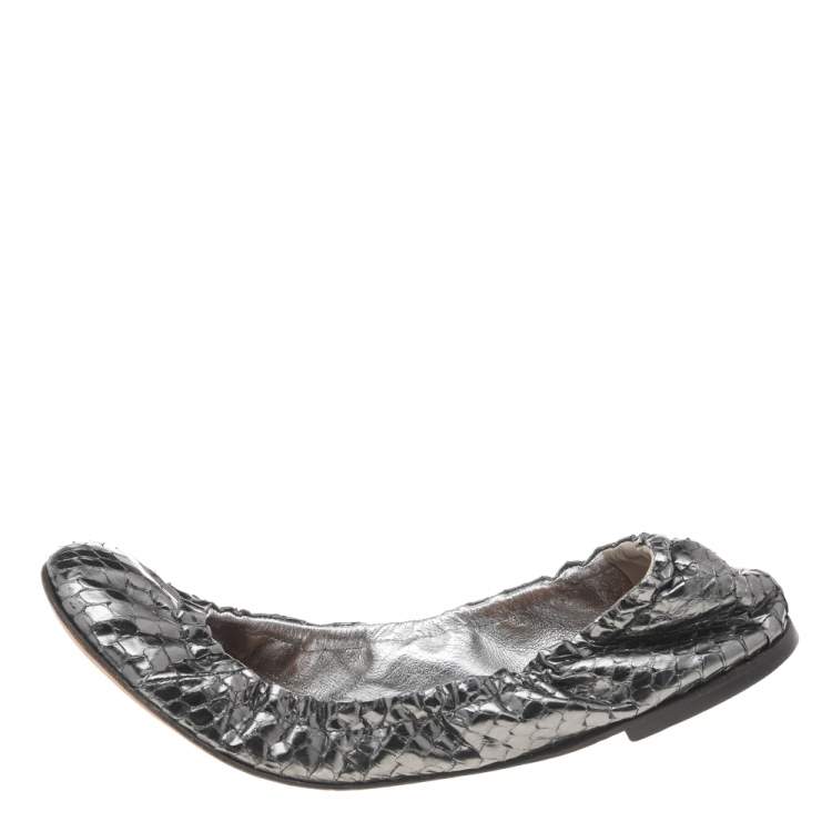Pre Owned Giuseppe Zanotti Metallic Grey Python Leather Ballet Flats Size 39.5
