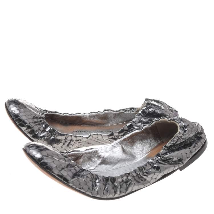 Pre Owned Giuseppe Zanotti Metallic Grey Python Leather Ballet Flats Size 39.5