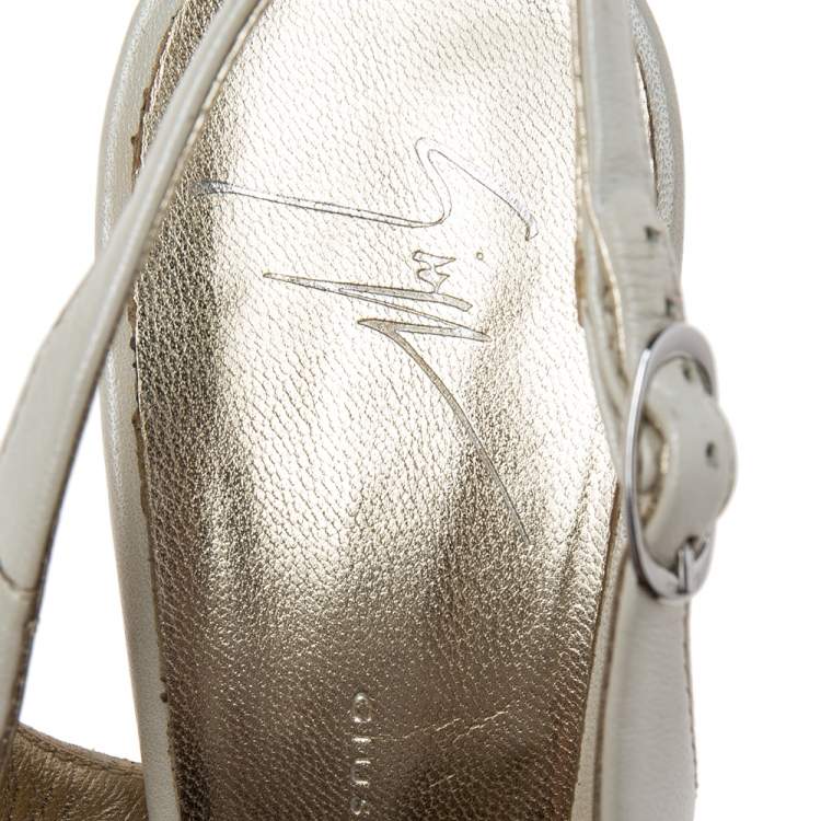Pre Owned Guiseppe Zannotti Cream Leather Peep Toe Slingback Platform Sandals Size 38