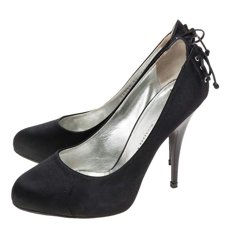 Pre Owned Giuseppe Zanotti Black Satin Round Toe Pumps Size 37.5