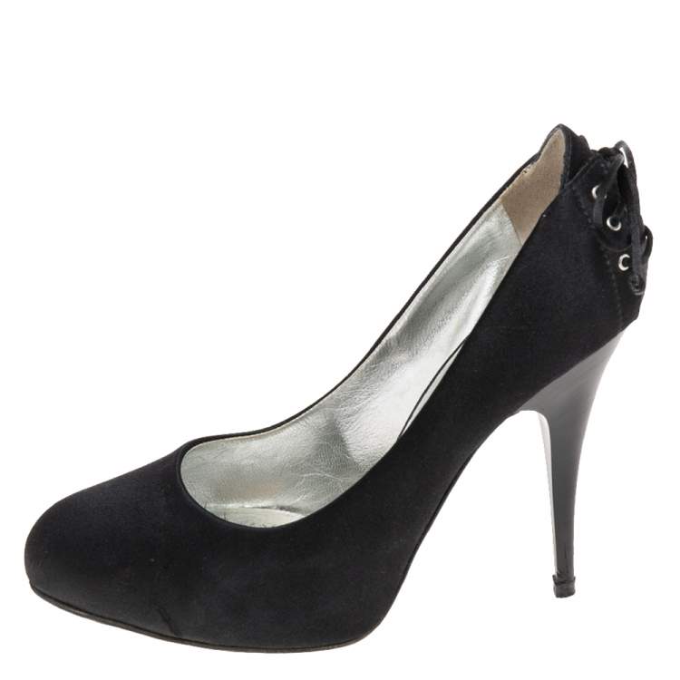 Pre Owned Giuseppe Zanotti Black Satin Round Toe Pumps Size 37.5