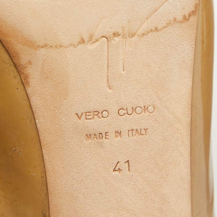 Pre Owned Giuseppe Zanotti Beige Patent Leather Peep Toe Slingback Pumps Size 41