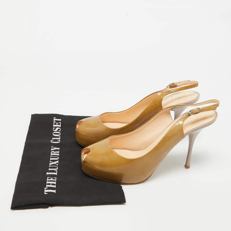 Pre Owned Giuseppe Zanotti Beige Patent Leather Peep Toe Slingback Pumps Size 41