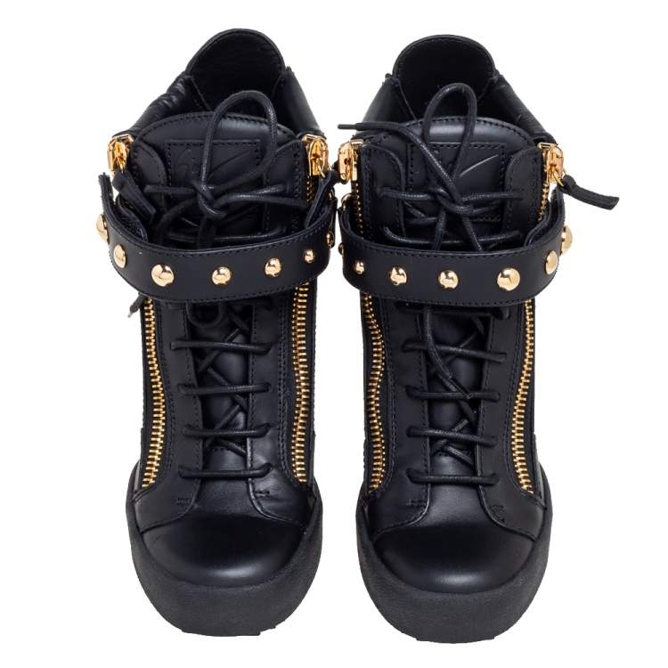 Pre Owned Giuseppe Zanotti Black Leather Wedge Sneakers Size 40