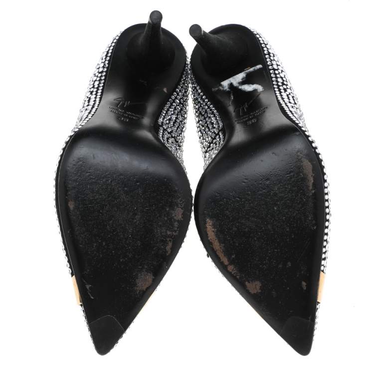 Pre Owned Giuseppe Zanotti Black Crystal Embellished Suede Ester Pointed Toe Pumps Size 38