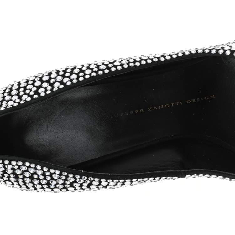 Pre Owned Giuseppe Zanotti Black Crystal Embellished Suede Ester Pointed Toe Pumps Size 38