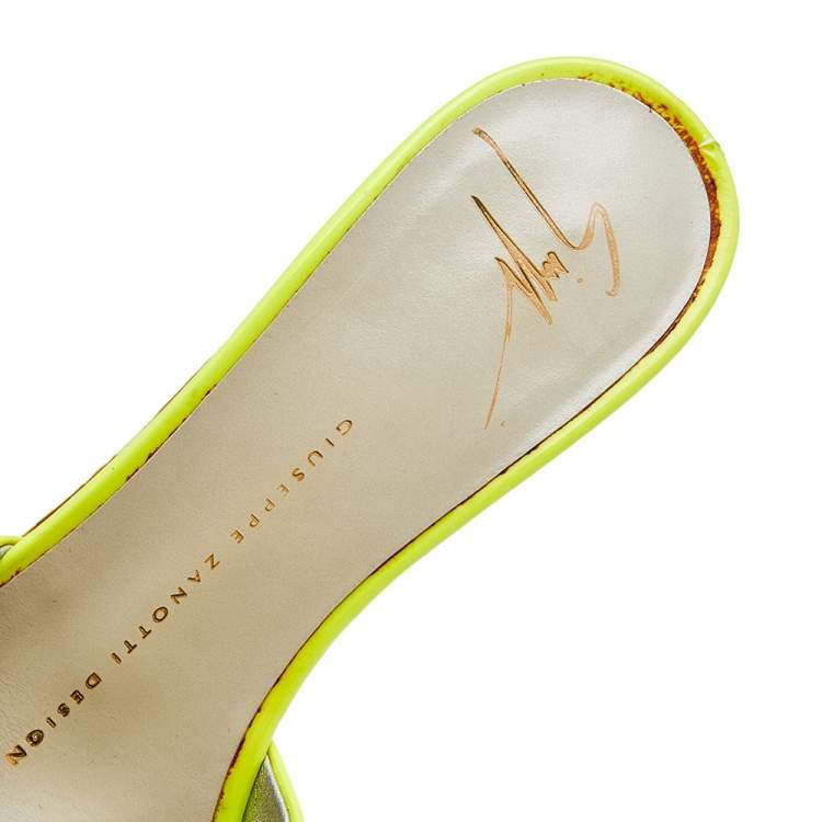 Pre Owned Giuseppe Zanotti Neon Yellow Patent Leather Platform Sandals Size 35