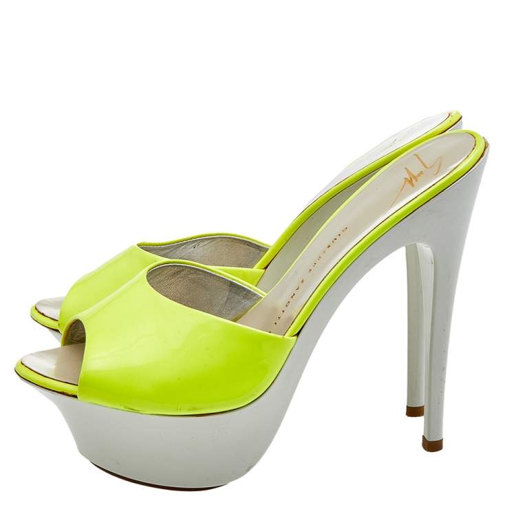 Pre Owned Giuseppe Zanotti Neon Yellow Patent Leather Platform Sandals Size 35