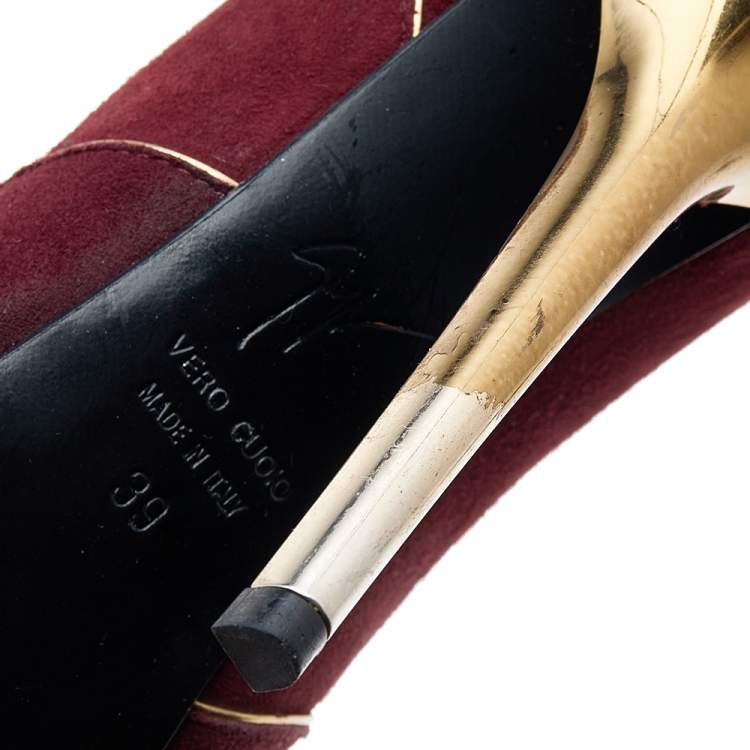 Pre Owned Giuseppe Zanotti Burgundy Suede Platform Pumps Size 39