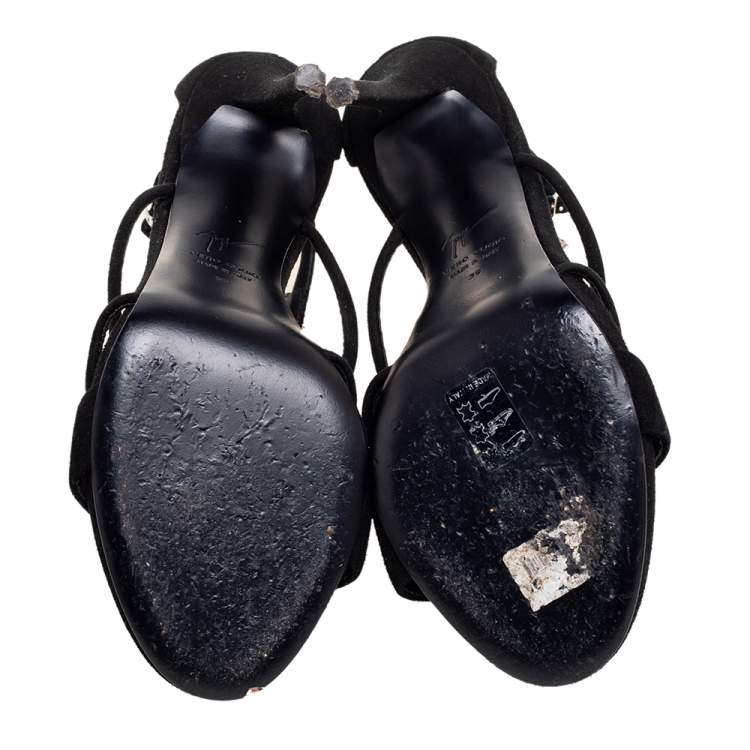 Pre Owned Giuseppe Zanotti Black Suede Crystal Embellished Sandals Size 39