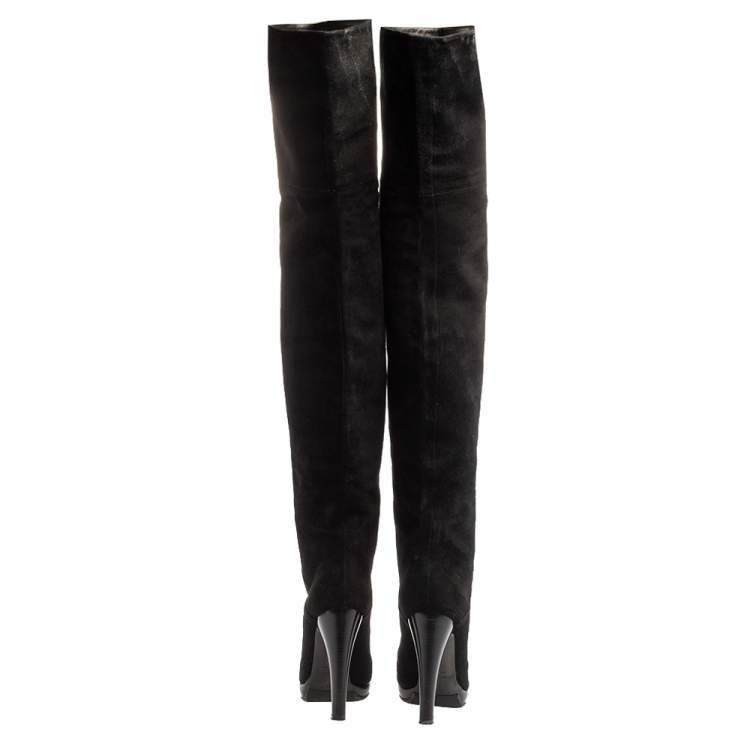Pre Owned Giuseppe Zanotti Black  Suede Over The Knee Boots Size 37