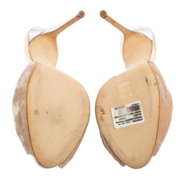 Pre Owned Giuseppe Zanotti Beige Velvet Knotted Mule Sandals Size 41