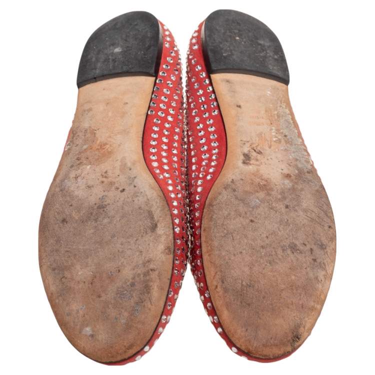 Pre Owned Giuseppe Zanotti Red Suede Crystal Embellished Ballet Flats Size 39 