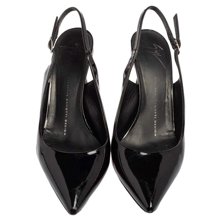 Pre Owned Giuseppe Zanotti Black Patent Leather Slingback Pumps Size 38