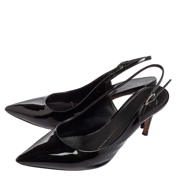 Pre Owned Giuseppe Zanotti Black Patent Leather Slingback Pumps Size 38