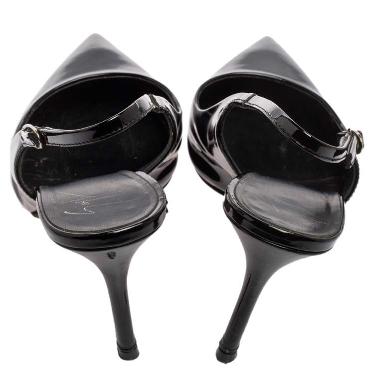 Pre Owned Giuseppe Zanotti Black Patent Leather Slingback Pumps Size 38